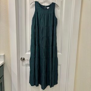J. Jill Women’s Deep Teal Sleeveless Crinkle-Fabric Maxi Dress Size M